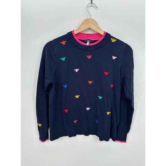 Joules Womens Bumblebee Sweater Size 8 Navy Blue Feminine Preppy Boxy Cotton Mix - Picture 1 of 7